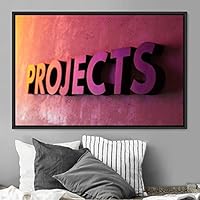 Framed Canvas Wall Art Word Panels 3D Fun Industrial Inspirational Metallic Multicolor Pop Art Typography - 16x24 inches