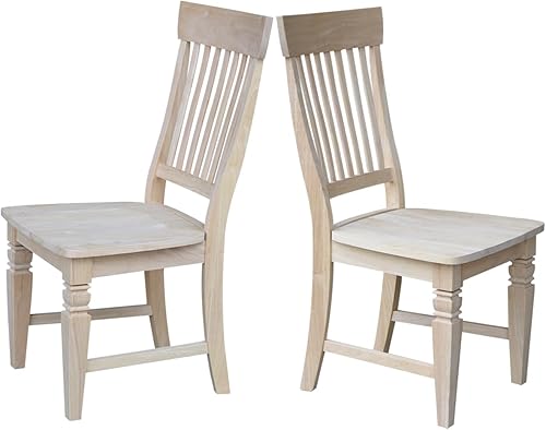 Miniatura 9 de IC International Concepts, Juego de dos sillas altas de comedor Java, sin terminar, madera maciza, madera de parawood real, 19.7 pulgadas de ancho x