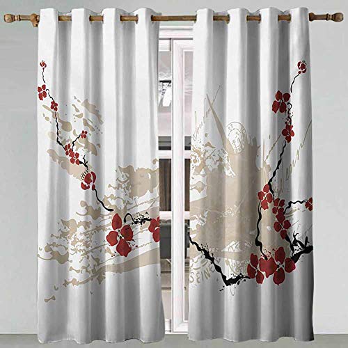 Farmhouse Curtains Flower Illustration of Sakura Flowers on Grunge Background with Soft Pastel