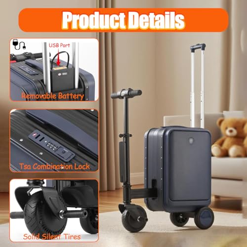 Image of Electric Rideable Smart Suitcase 20L Carry-On, Smart Riding Scooter Luggage for Adults, with Removable Battery, 110KG Load Capacity Yellow