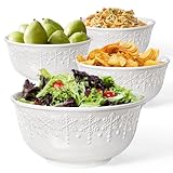 Wareland Large Salad Bowls Set of 4, 60oz White Serving Bowls Deep Deep Embossed Ceramic Mixing Bowl for Soup Kitchen, Eating, Ramen, Pasta, Dishwasher & Microwave Safe 8 inch (Snowflake)