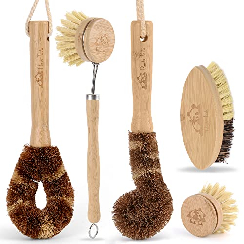 Bamboo Brush Kitchen Set, Bamboo Dish Scrubber Set, Dish Brush Set, eco Cleaning Tools for pots and Dishes, Bamboo Dish Brush, Dish Washing Brush Bamboo , Natural Dish Brush, Bamboo Bottle Brushes