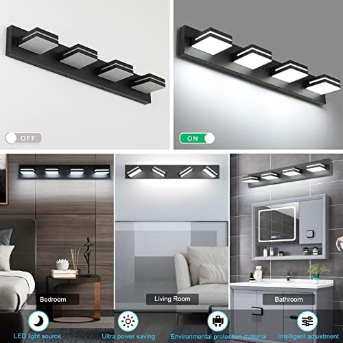 LED Modern Bathroom Vanity Light Fixtures (4-Light, 30-Inch), Matte Black Modern Acrylic Bathroom Wall Lighting Fixtures Over Mirror (Cool White 6000K) - 2