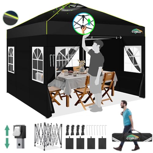 COBIZI Pavillon 3x3m Wasserdicht Stabil Winterfest Faltpavillon Partyzelt Gartenpavillon Pop Up Pavillon Klappbar Zelt mit 4 Seitenwnden Belüftungsöffnungen Sandsack für Markt Freien Event Schwarz