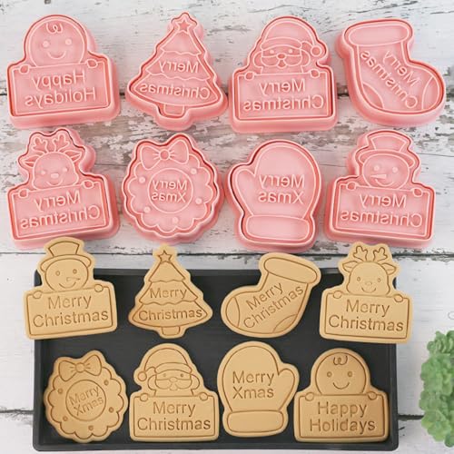 PTaizjjz Christmas Cookie Cutters, 8pcs 3D Pressable Christmas Cookie Stamps Set- Gingerbread Man, Christmas Tree - Image 4