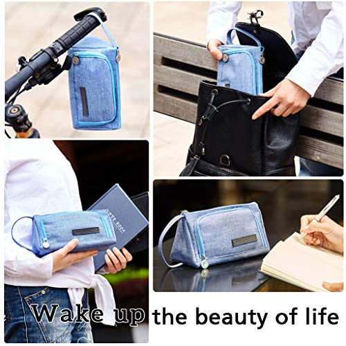 (Light Blue) - EASTHILL Large Capacity Coloured Linen Storage Pouch Marker Pen Pencil Case Stationer