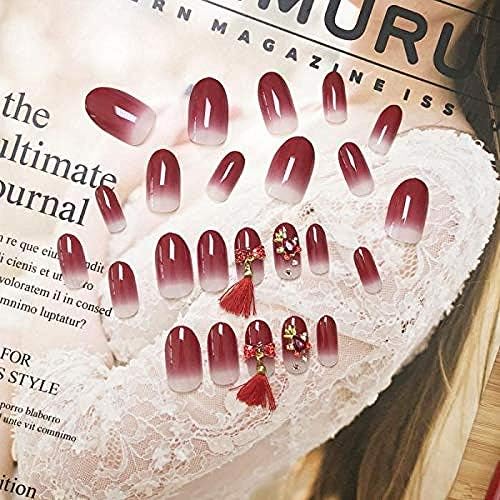 Amazon Co Jp Zyss ネイルステッカー24pcs ボックスの中国スタイル赤勾配色とゴージャスな装飾3d短丸いヘッドのフルカバー人工爪 ビューティー
