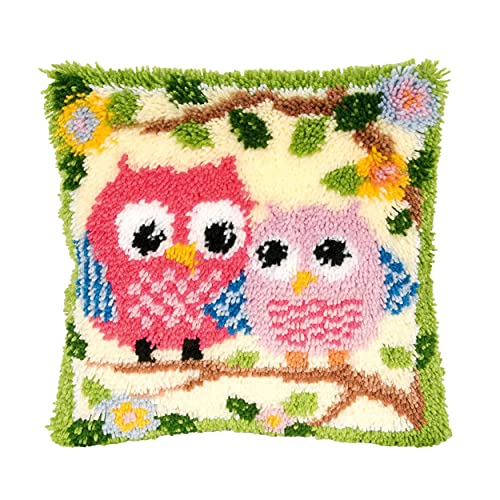 Image of clubevy DIY Latch Hook Kits Pillow Case Embroidery Carpet Set Needlework Pillow Cover Sofa Cushion Cover Craft Kits 17x17 inch (Owl 2)