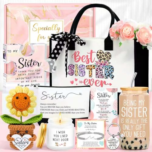 Sisters Gifts from Sister Birthday Gifts for Sisters Adult Funny Gift Ideas for Best Sister Ever Meaningful Gift for Siblings Cool Little Sis Present Set for...