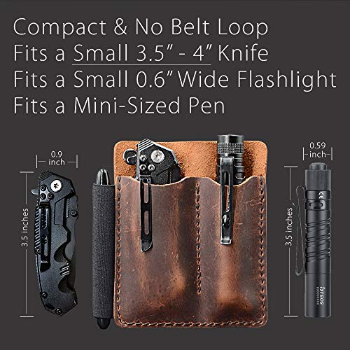 EDC Leather Pocket Organizer, Pocket Slip, Pocket Knife Pouch, EDC Carrier, with Pen Loop, Everyday Carry Organizers, Full Grain Leather. Chestnut. - Image 3