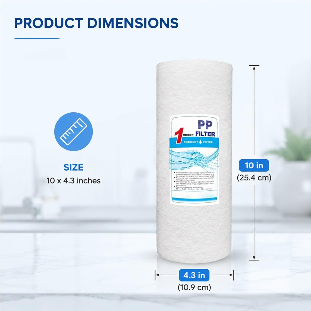 4-pak Płaskich Filtrów Do Wody Osadowej PP 10"x4,3" Do Dużego Natężenia Ruchu, Uniwersalny Wkład Wymienny Do Całego Domu(5 microns)