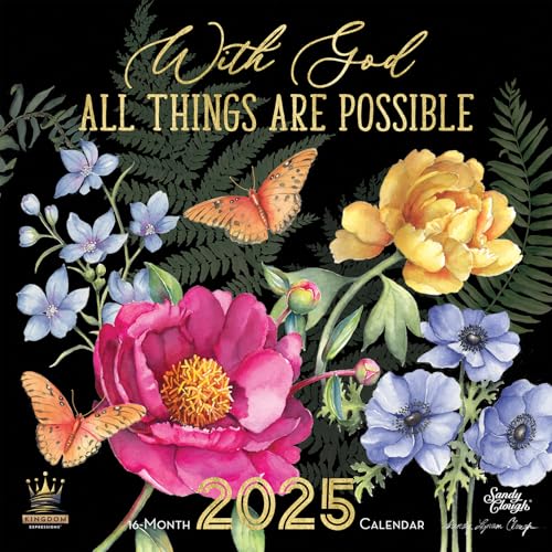With God All Things Are Possible 2025 Wall Calendar, A Year of Beauty and Inspiration, 12 x 12 inch, Mini-view & Full Page Months