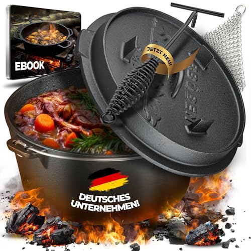 BBQ BEN eingebranntes Dutch Oven Set 9 Liter - Schmortopf aus massiven Gusseisen - Feuertopf mit Füßen - inkl. Tasche, Ringreiniger, Deckelheber und eBook. BBQ BEN eingebranntes Dutch Oven Set 9 Liter - Schmortopf aus massiven Gusseisen - Feuertopf mit Füßen - inkl. Tasche, Ringreiniger, Deckelheber und eBook.