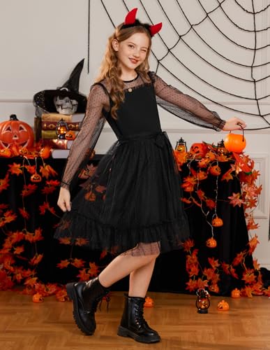 GRACE KARIN Girls Contrast Mesh Dress Long Sleeve Formal Party Birthday High Waist A-Line Tulle Dresses for 6-12 Years4
