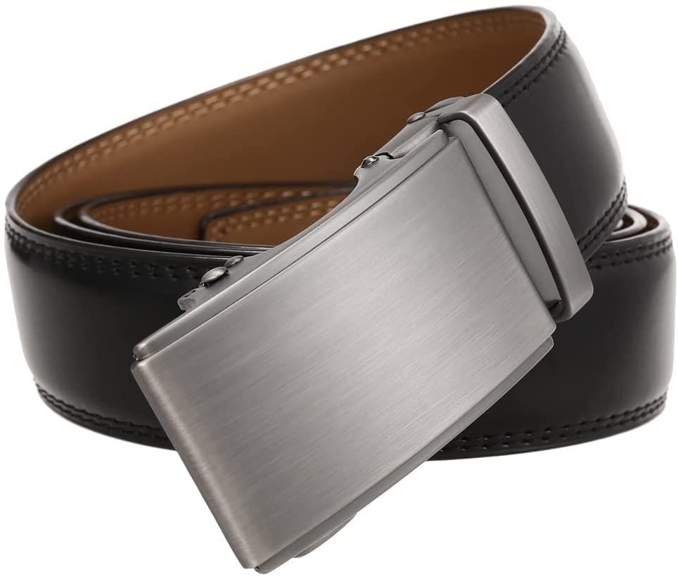 Mens Belt, Ratchet Belt Dress with 1 3/8" Genuine Leather, Slide Belt with Easier Adjustable Buckle, Trim to Fit3