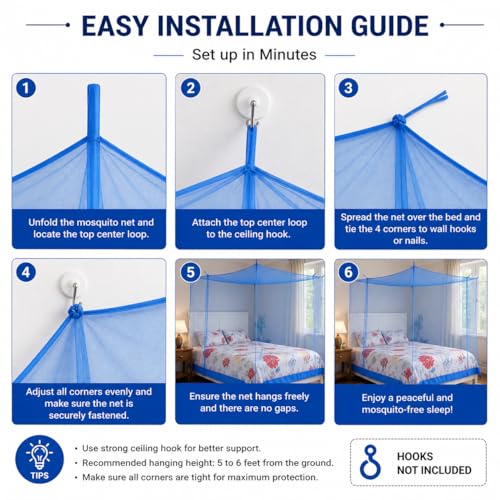 Image of ANS HDPE Mosquito Net for Single Bed | 3.5 x 6.5 Ft | Durable Breathable Mesh with Strong Border | Hanging Type Mosquito Protection Net | Lightweight & Foldable | Blue