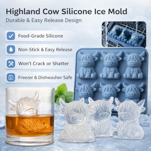 Molde para cubitos de hielo vaca Highland mini silicona miniatura 3