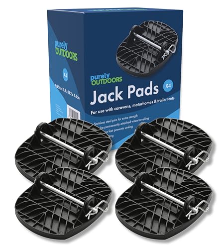 Purely Outdoors Caravan Feet Jack Pads - With Metal Pins - Heavy Duty Caravan Feet Pads Recycled Plastic Prevent Sinking Into Soft Ground Steady Stabiliser Pads For Caravan Legs - Set of 4