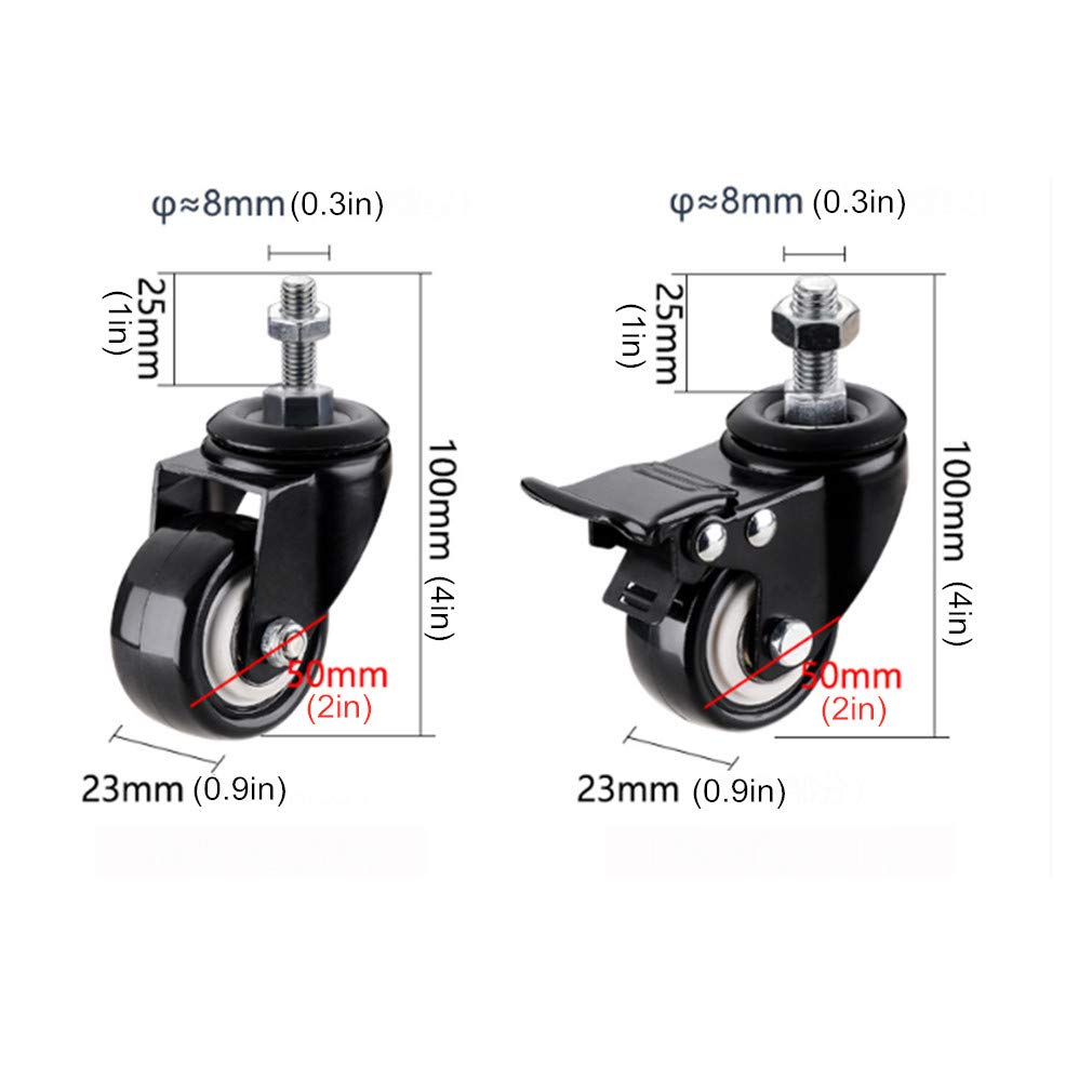 Lenkrollen Set von 5 Schwerlast 2 Zoll Möbelrollen mit Gewindestift schwarz doppelt Lager Tragfähigkeit M8 Bremse ideal für Zuhause & Büro Verwendung