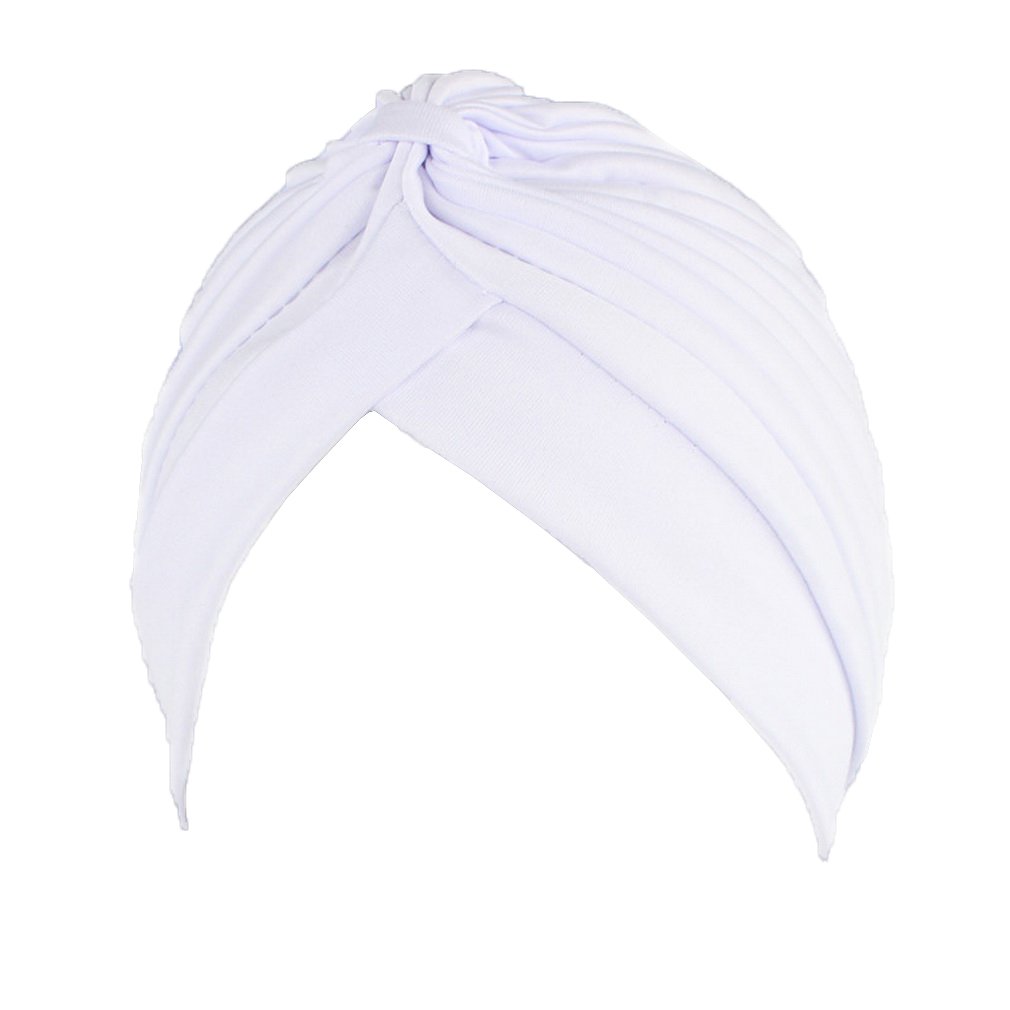 COMVIP Womens Twisted Pleated Stretchable Swim Bathing Turban Cap White