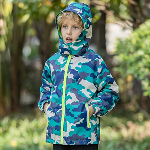 image for IjnUhb Kids Rain Jacket with Hood,Camo Raincoat for Boys,Waterproof Ba