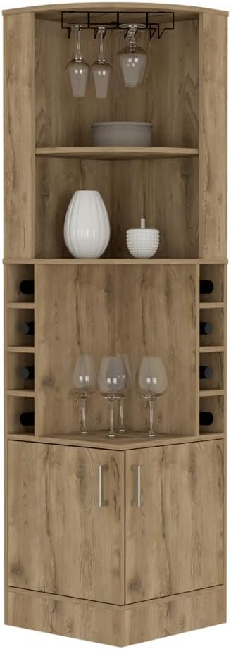 GOWE Bar Cabinet Papprika, 8 Wine Cubbies, Double Door, Dark Brown Finish