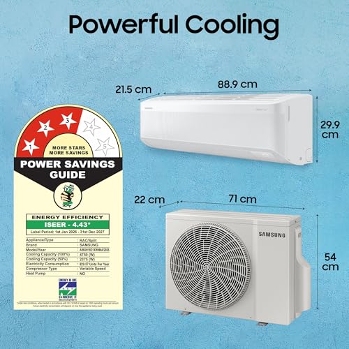 Image of Samsung 1.5 Ton 3 Star Bespoke AI WindFree Inverter Smart Split AC (2026 Model, WiFi, Energy Saving, Voice Control, Powerful Cooling, Digital Inverter, 4 Way swing, 5 Step Convertible, AR60H18D1XWNNA)