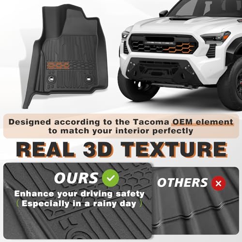 Image of TripleAliners Truck Mat Compatible with 2024-2025 Toyota Tacoma Double Cab Auto Trans Accessories w /5FT, Truck Bed Mat Heavy Duty Custom Fit All Weather Protection TPE Pickup Liner, with Floor Liners