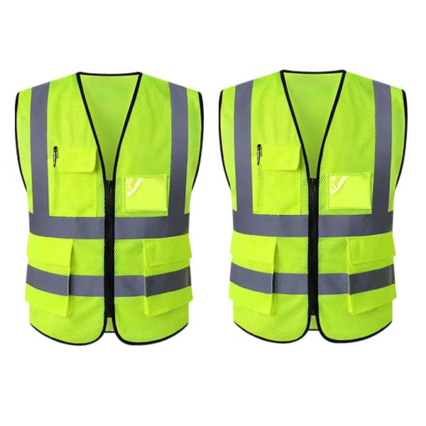Image of STONIX High Visibility Safety Jacket for Men - Reflective Work Vest with Pockets, Breathable & Durable for Construction, Industrial & Outdoor Work, (Green, Pack of 1,2,5)