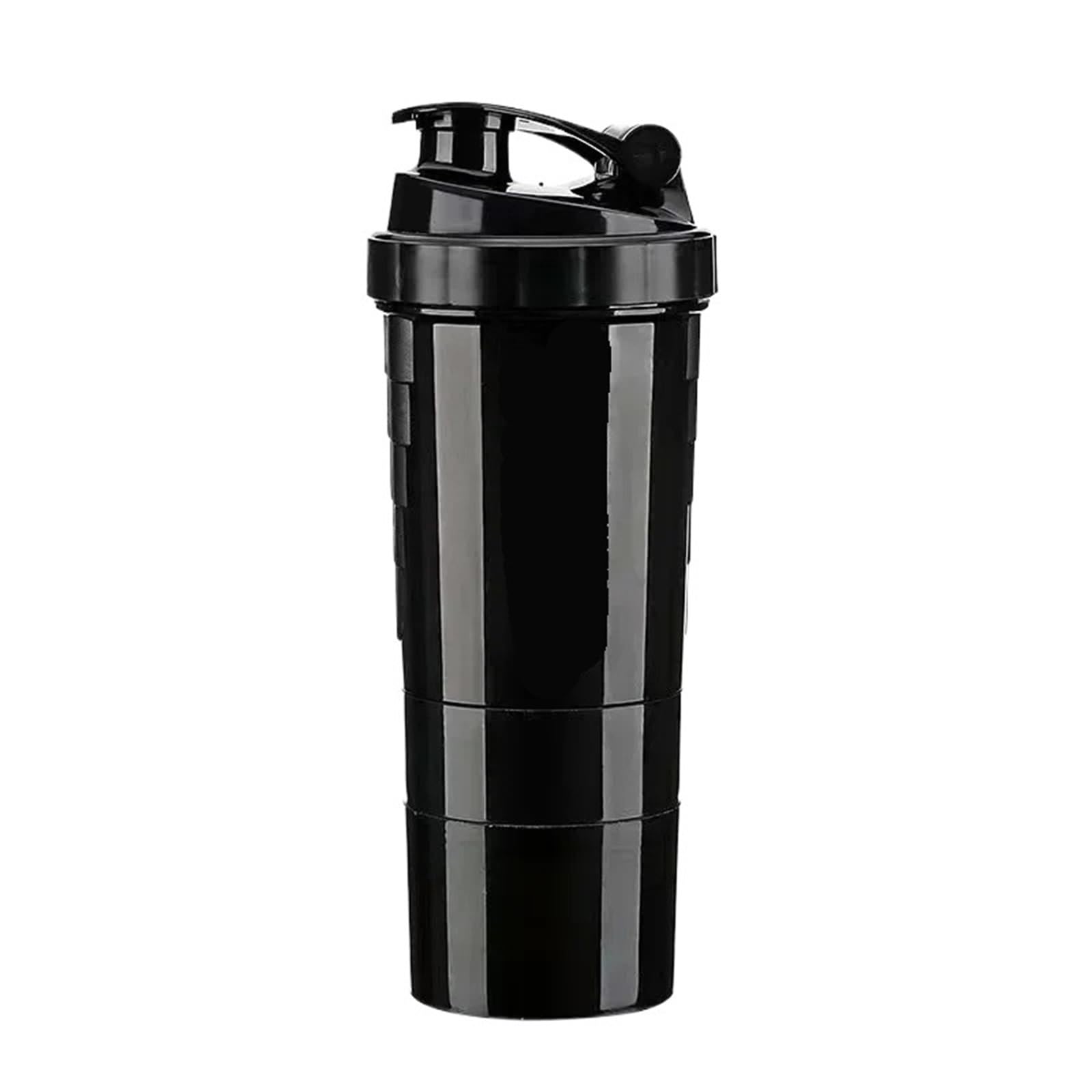 3-lagige Shaker-Flasche zum Mischen von Proteinen, Shake-Becher, Sport, Fitness, wasserskalierte Kunststoffflaschen mit Medikamentenbox (schwarz)