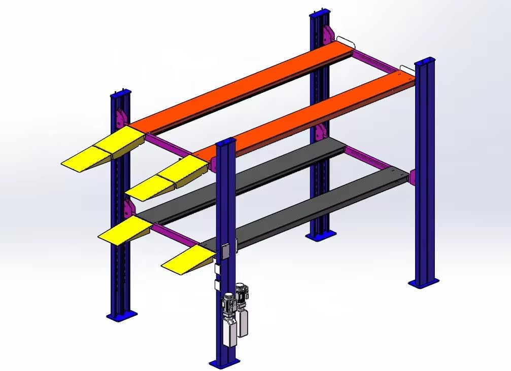 Triple-Level Car Storage Lift, Heavy Duty Parking System, 3 Vehicle Capacity, Gray Steel Construction