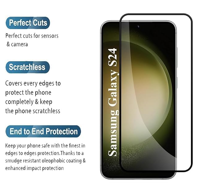 Image of Tempered Glass Screen Protector For Samsung Galaxy S24 5G Smartphone (Hd+ And Fingerprint Working) With Easy Installation Kit