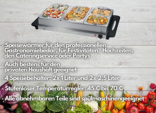 Buffetwärmer | Warmhalteplatte | Speisewärmer | 300 Watt | 4 Speisebehälter | Buffet Wärmer | Speisenwärmer | Chafing… – Bild 3