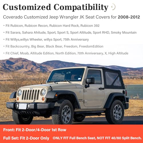 Image of Coverado Front Seat Covers for Jeep Wrangler, Custom Fit Jeep Wrangler 2 /4 Door 2007-2012 Unlimited Rubicon Sahara Willys Sport High Altitude Pickup Truck Waterproof Leather Car Seat Covers(Red)