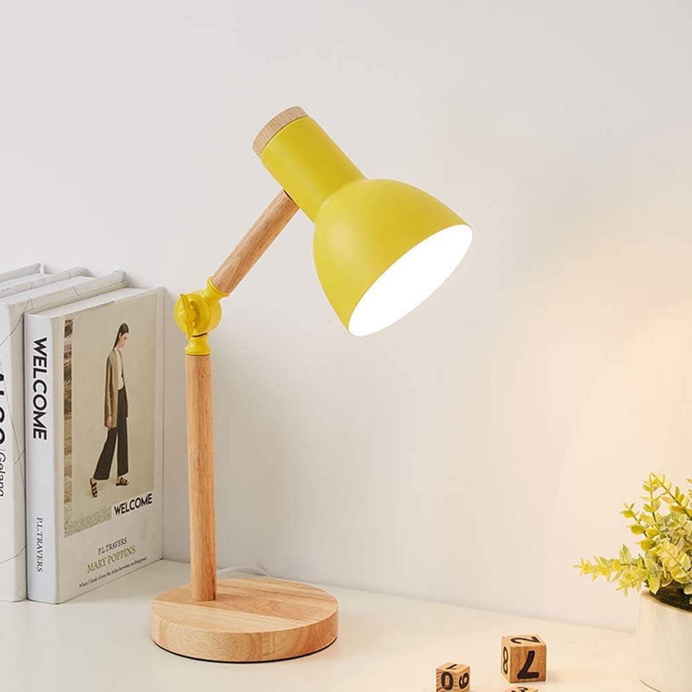 Lampe de table de chevet, lampe de bureau en bois moderne avec abat-jour en métal Lampe de chevet réglable pour bureau, salle d'étude, chambre à coucher, salon, chambre d'enfant, lecture,Jaune