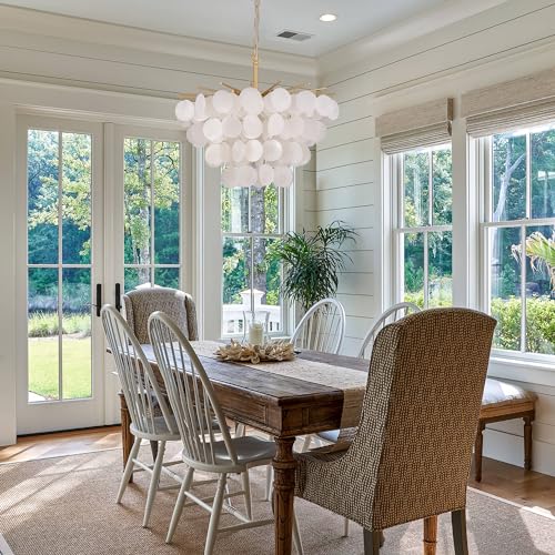 TOCHIC Capiz Shell Chandelier, 6 Light Modern Coastal Light Fixture for Bedroom Gold Chandelier for Dining Room Living Room Nature Seashell Pendant Light Fixture for Kitchen, Foyer, Entryway 22" - Image 2