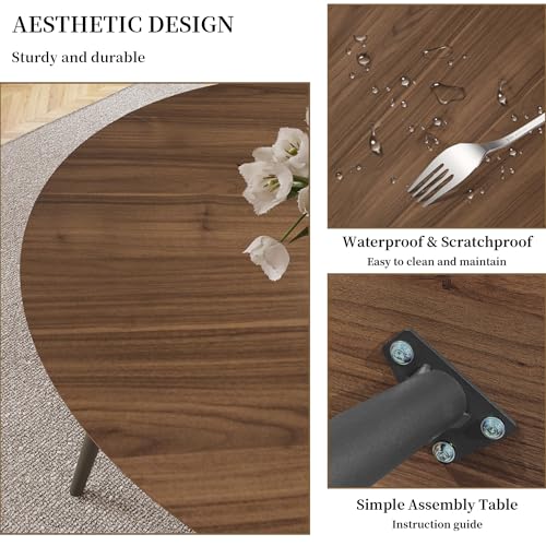 HIPIHOM 43.3 Inch Walnut Round Dining Table for 4, Space-Saving Dinette Perfect for Kitchen Dining Living Room(Walnut Table)