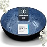 Steingut Servierschüssel Ibiza TESTSIEGER, Traumhafte Mediterrane Salatschüssel, Servierschale - Bowl Schüssel Groß, Salatschale - Pure Living in Tiefblau