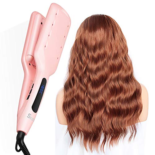 SKEY Hair Crimper - Water Wave Curling Iron Hair Waver, 19mm Triple Barrel Hair Curler Curling Wand,Double Ceramic Curling Tong for All Hair Type