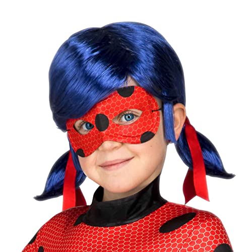 My Other Me - Peluca infantil roja de Ladybug para niña con peluca y antifaz. Perfecta para brillar en una fiesta de disfraces con estilo heroico