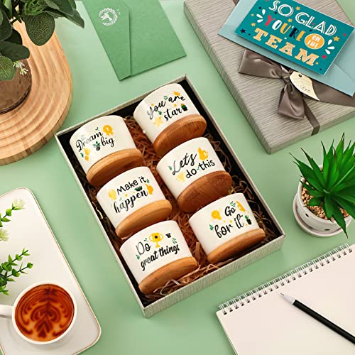 6 Pcs Motivational Gifts Set Cute Teacher Gifts Box Set Plant Pot with Bamboo Tray Ceramic Funny Planter Succulent Accessories for Women Teacher Graduation Birthday Gifts (Motivational Style) - Thumbnail 4