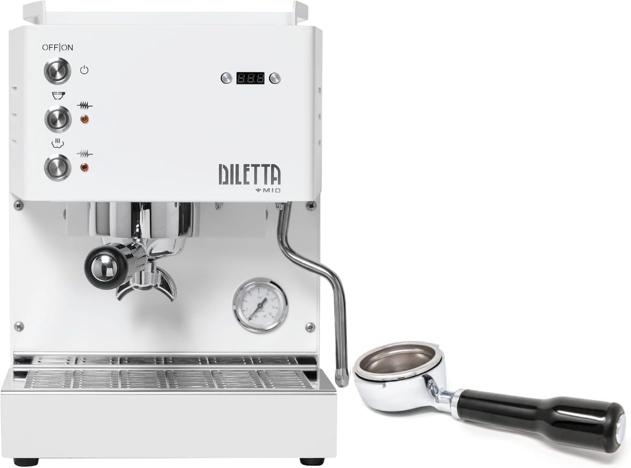 Diletta Mio Espresso Machine (White) Bundle w/Rocket Espresso 58mm Bottomless Portafilter