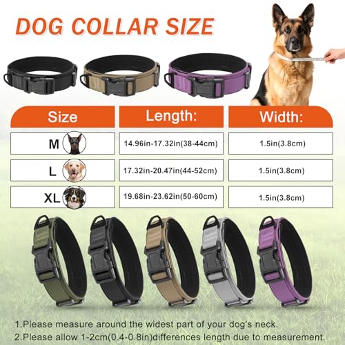 Ledeak Taktisches Hundehalsband, Verstellbares Polypropylen Nylon Hunde Halsband mit Sicherheitsschnalle, Gepolstert Weich Hundehalsbander, Tactical Dog Collar für Mittlere Große Hunde (Violett, M)