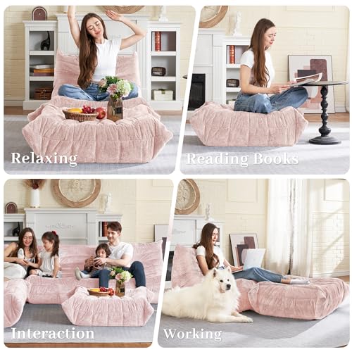 Image of HABUTWAY Bean Bag Ottoman,Memory Foam Foot Rest,Ottoman,Pink | Fireside Chair Ottoman,Memory Foam Lazy Bean Bag Sofa for Living Room,Bedroom,Dorm,Office