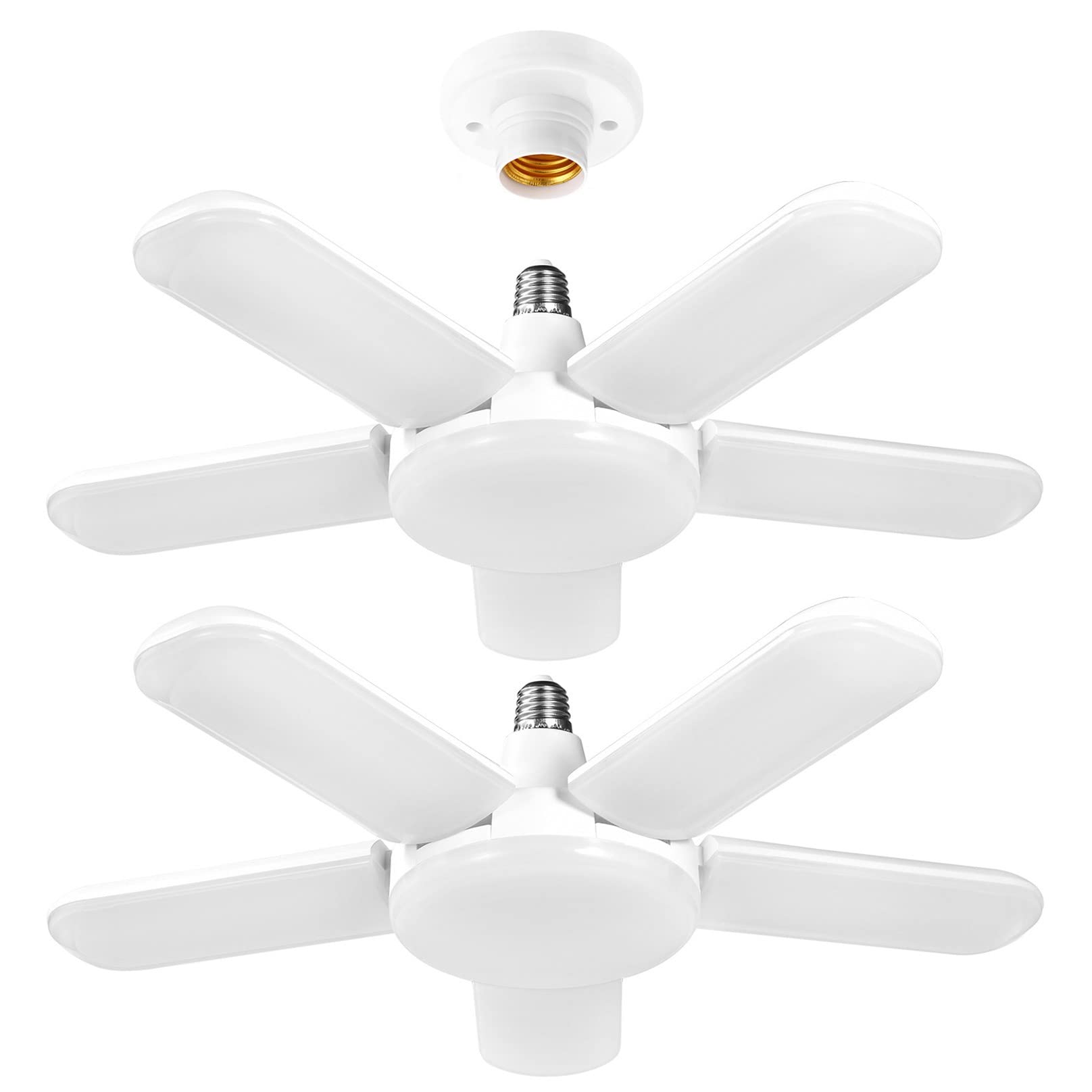 100W LED Garage Lights with 5+1 Deformable Panels, E26/27 Base LED Shop Light, 6500K Cold White Garage Ceiling Lighting 8000Lm Garage Lamp Fixture for Factory Basement Workshop Barn (100W, 2 Pack)