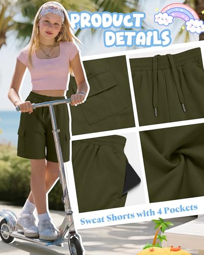 Ficerd 3 Pack Girls Cargo Bermuda Shorts, 3-Color, 13-14 Years