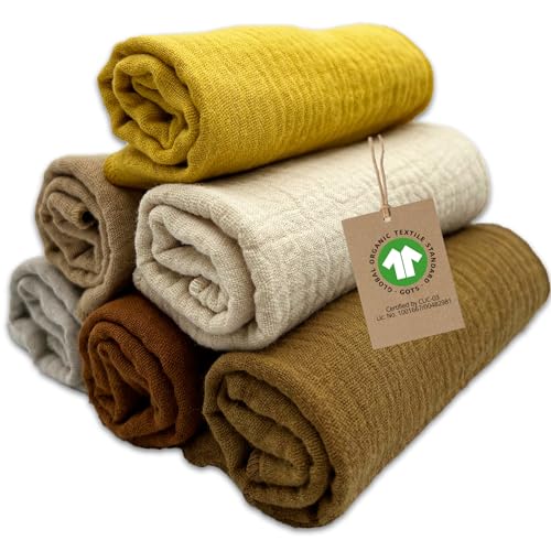 mimaDu Organic GOTS Burp Cloths Organic 25 x 25 cm Baby Washcloth Baby Muslin Cloth Baby Mini Muslin Cloths for Baby Care, Small Towels 100% Organic Cotton Super Soft and Absorbent (Desert)
