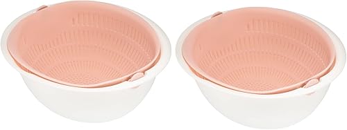 uxcell Juego de 2 coladores de cocina y cuencos, cuenco de plástico para lavado de arroz, limpiador de frutas vegetales, colador de malla fina,