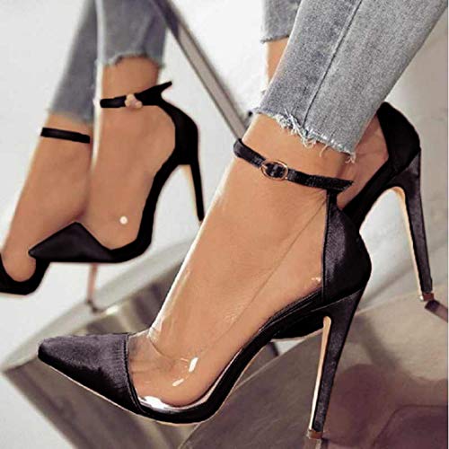 Ermonn Womens Pointed Toe Clear Stiletto High Heels Pumps Ankle Strap D'Orsay Wedding Bridal Shoes Black - Image 4