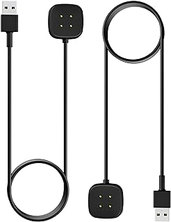 Fitbit Versa4 充電ケーブル 2個セット MoKo Fitbit Versa4/Versa3/Sense2/Sense チャージャーケーブル 長さ1m 急速充電 安定 磁気吸着 充電ケーブル Black